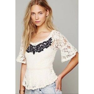 Sale!! Free People Lace Embroidered Peplum Top